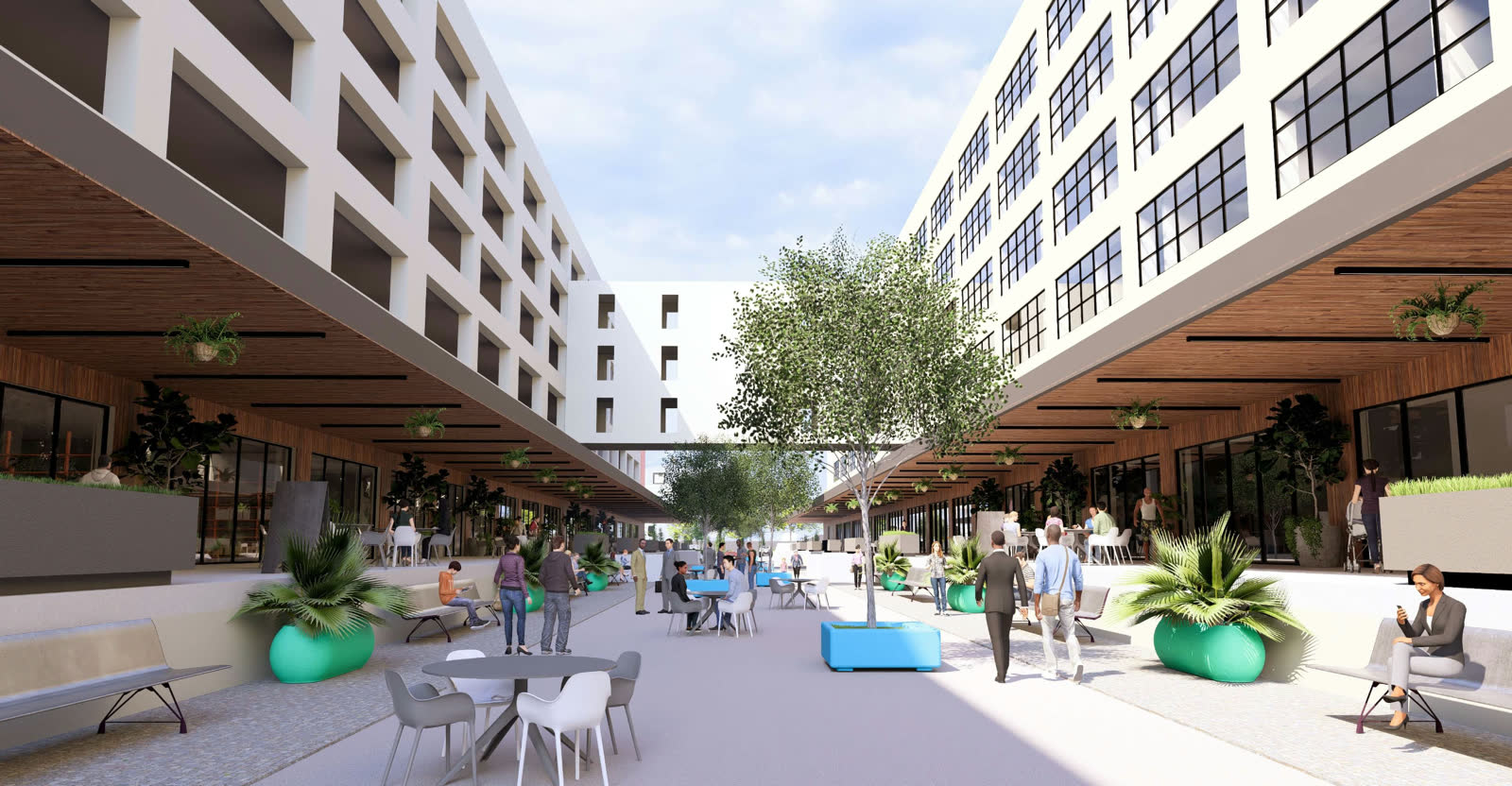 The Shops at Bywater Navy Yard — pedestrian mall streetscape